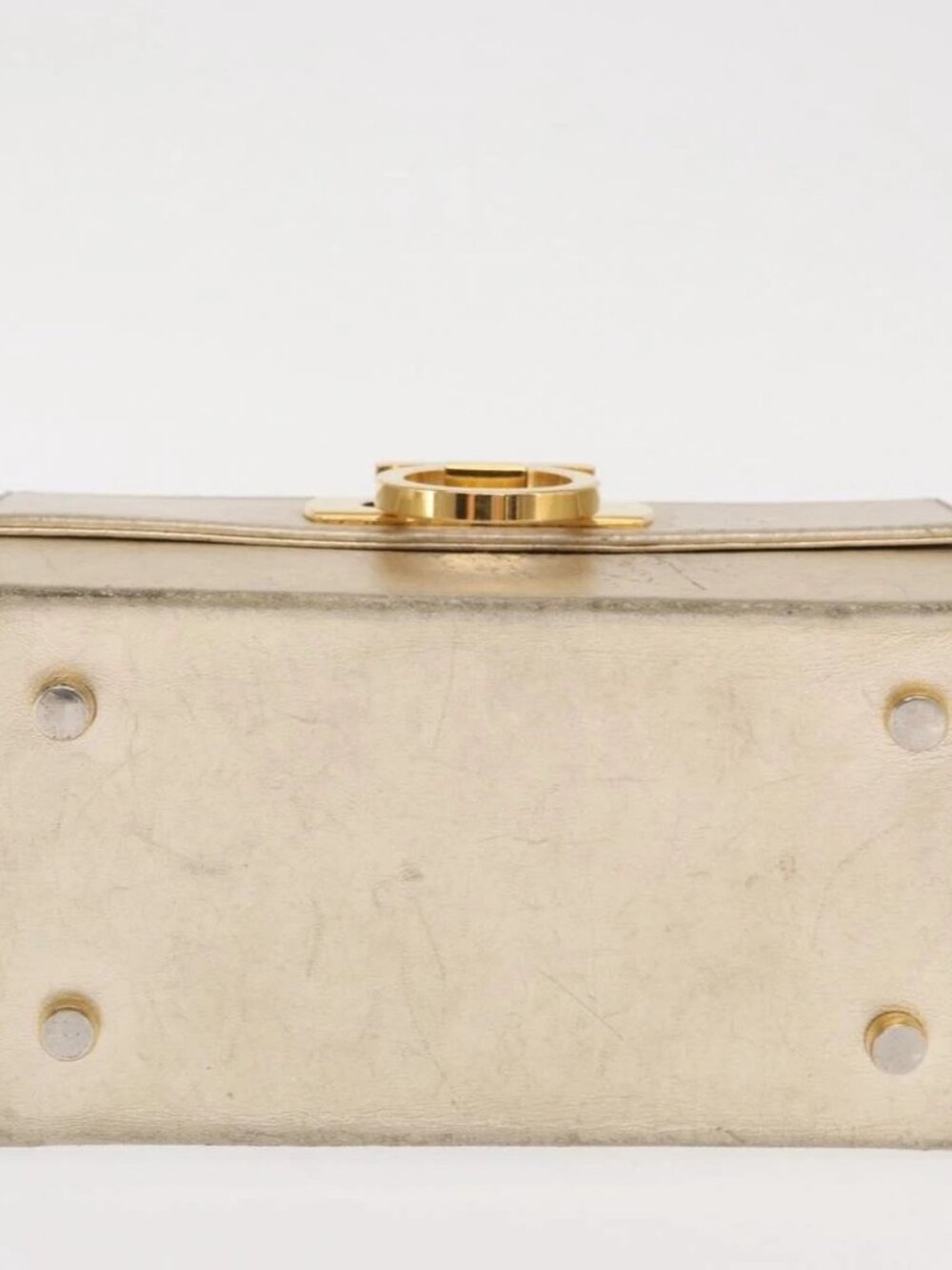 Salvatore Ferragamo Gancini Hand Bag Leather Gold Auth BA10111 - Picture 7 of 13